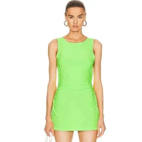 Norma Kamali Sleeveless Pickleball Mini Dress Neon Green NWT Size Small - Picture 1 of 6